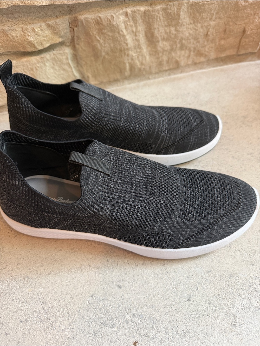 Tommy Bahama Black Knit Slip-On Sneakers with White Sole